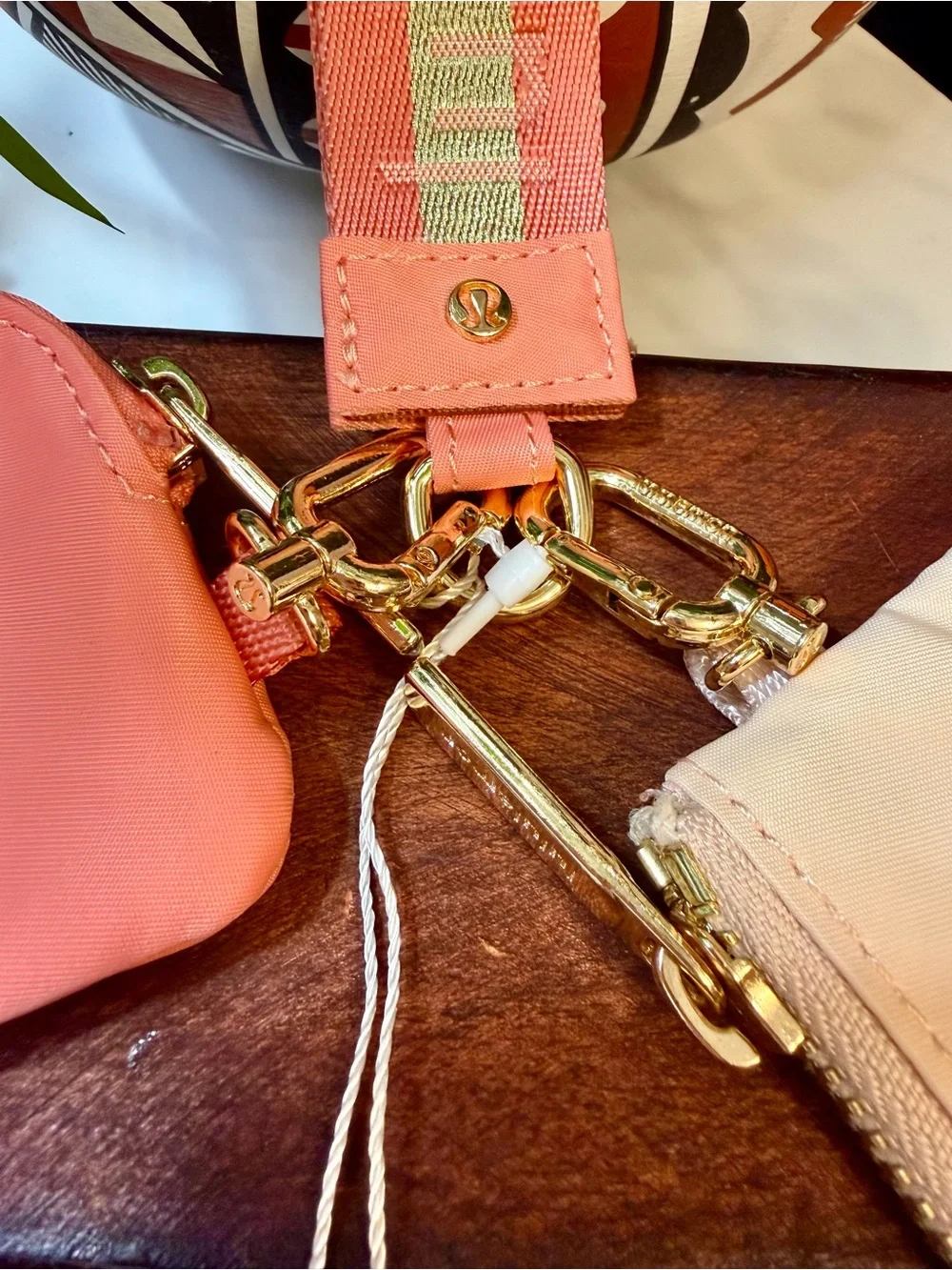 LULULEMON pink and coral double coin pouch set wristlet Keychain